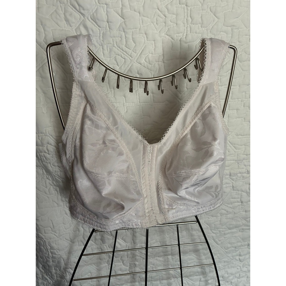 Playtex 18 Hour Front Closure Bra 4695 White Floral Lace Support 42D